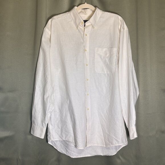 Jos A Bank Traveler's Collection Button Down Shirt Size L Cream 100% Linen Beach - Picture 1 of 8